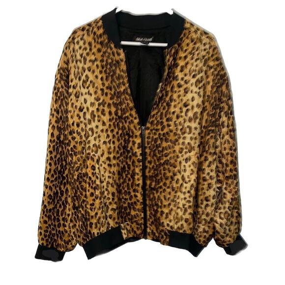 SILK CLUB Women's Size M 100% Silk" Cheetah Print Full Zip Bomber Jacket - Picture 2 of 5
